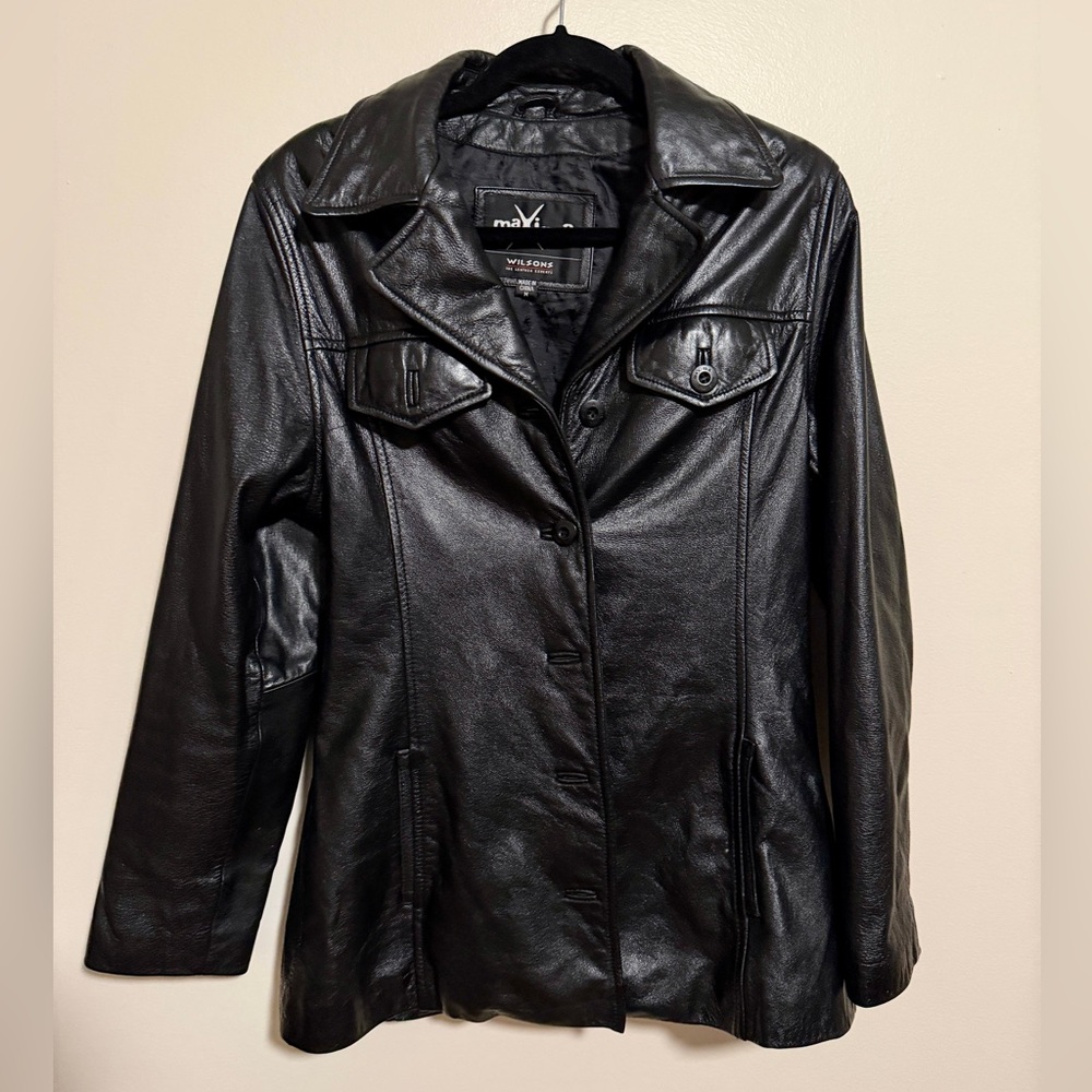 Vintage Wilson’s Maxima y2k leather cropped trench coat size small - Picture 7 of 8